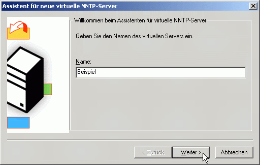 Virtual NNTP server assistant - server name