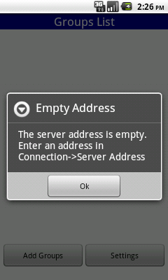 Startup: Empty server address